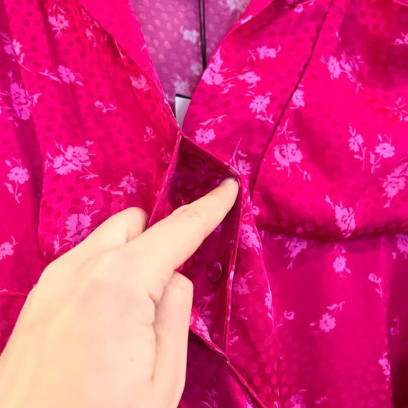 Acler Evanston Hot Pink Floral Dot Print Draped Satin Designer Mini Dress 2 NWT - Picture 8 of 14